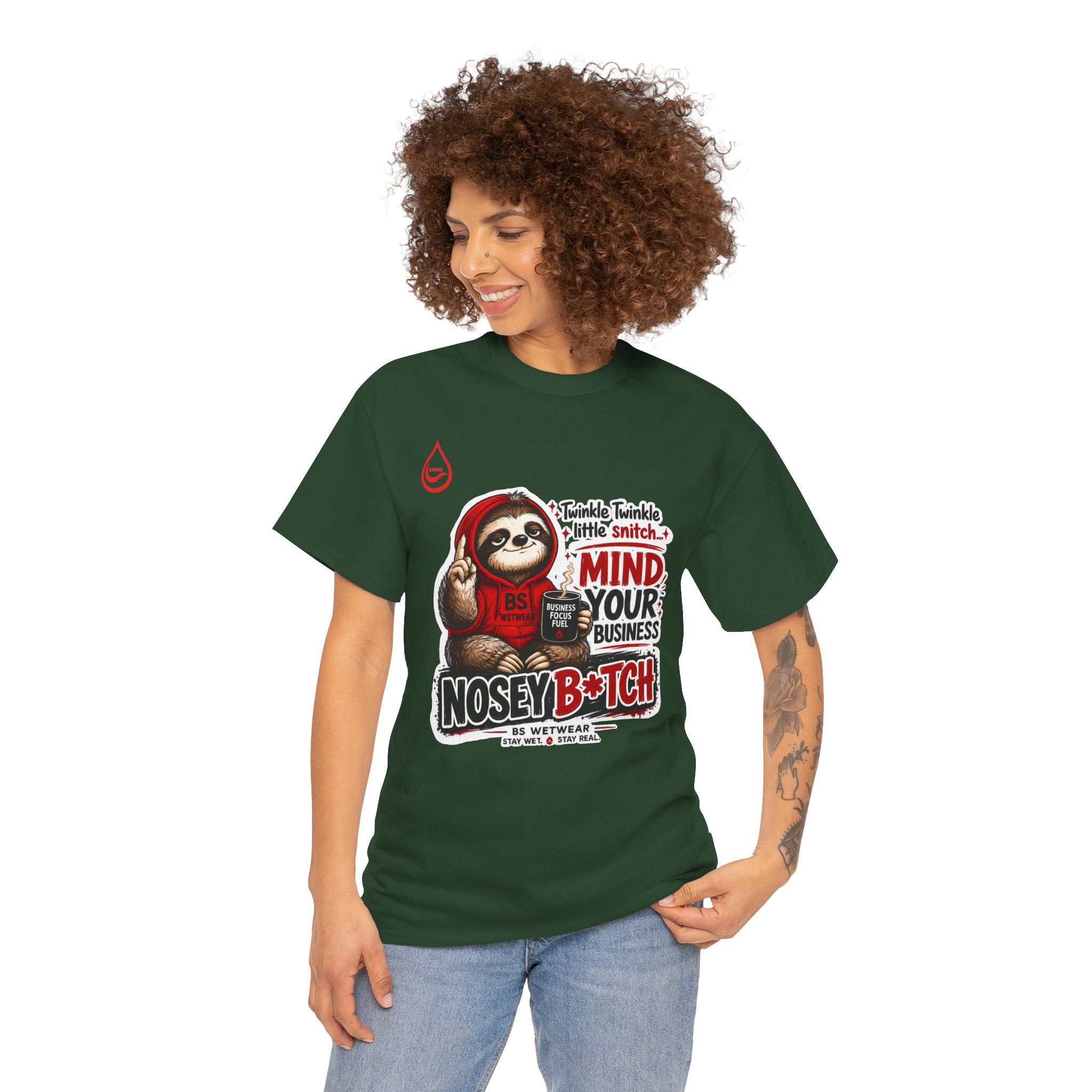 BS WETWEAR COFFEE FIRST GOSSIP NEVER T-SHIRT