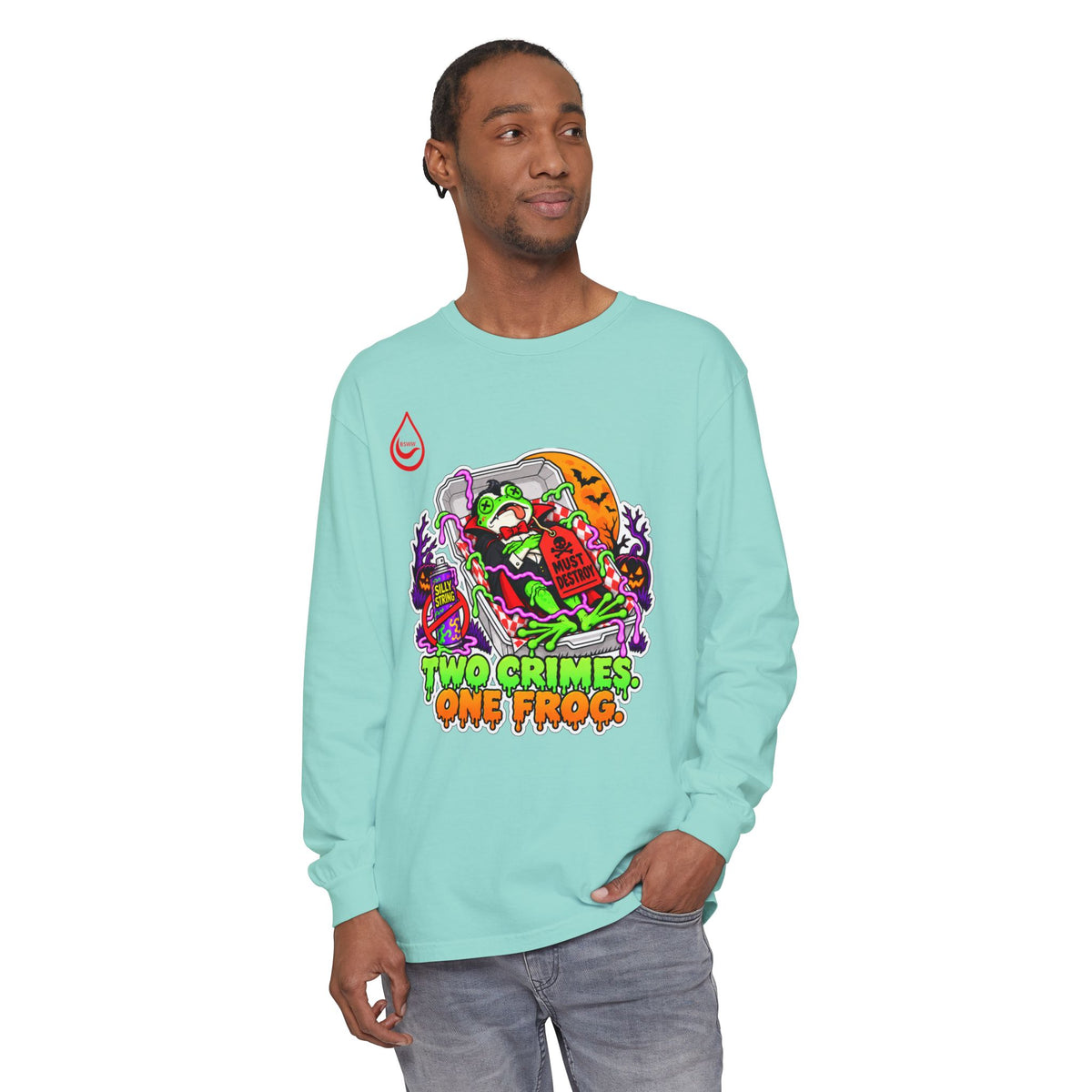 BS WETWEAR TWO CRIMES ONE FROG HALLOWEEN LONG-SLEEVE T-SHIRT