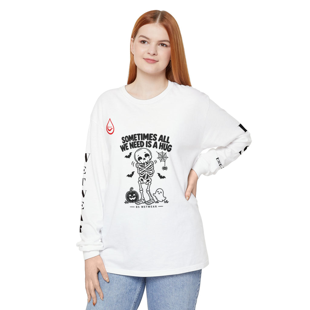 BS WETWEAR CUTE SKELETON SELF HUG HALLOWEEN LONG SLEEVE T-SHIRT