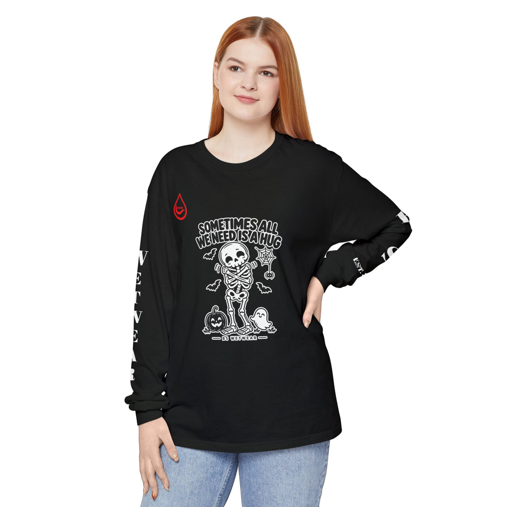 BS WETWEAR CUTE SKELETON SELF HUG HALLOWEEN LONG SLEEVE T-SHIRT