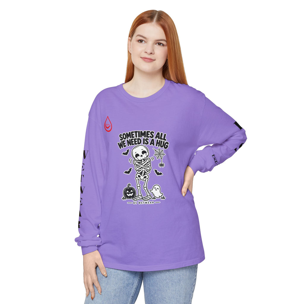 BS WETWEAR CUTE SKELETON SELF HUG HALLOWEEN LONG SLEEVE T-SHIRT