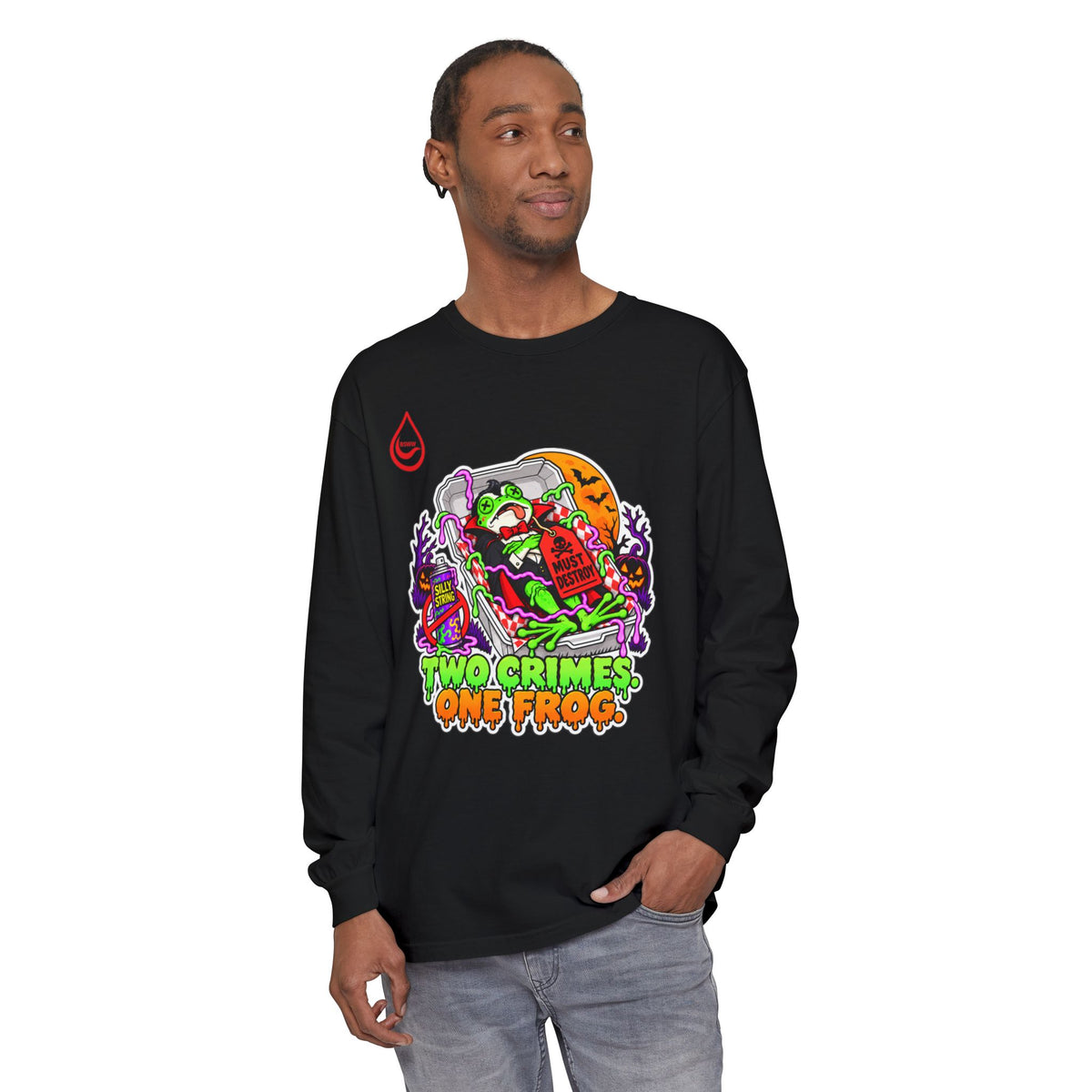BS WETWEAR TWO CRIMES ONE FROG HALLOWEEN LONG-SLEEVE T-SHIRT