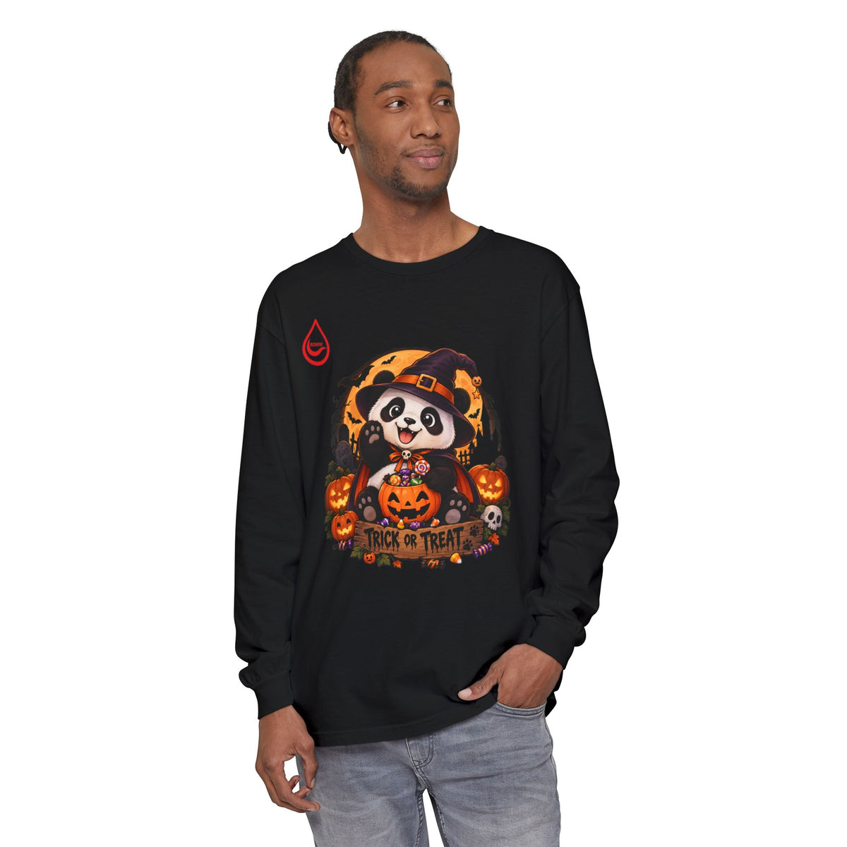 BS WETWEAR HALLOWEEN PANDA TRICK OR TREAT PARTY LONG SLEEVE T-SHIRT