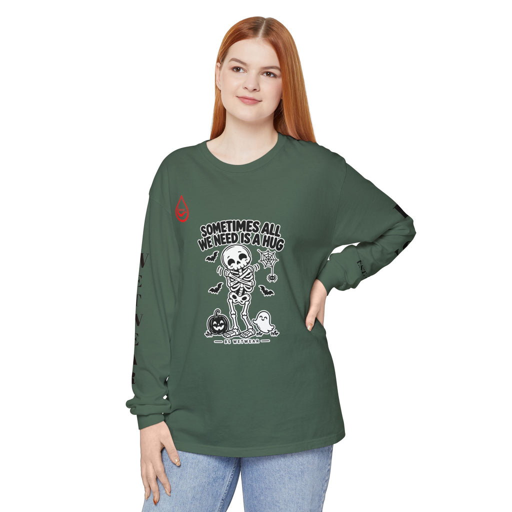 BS WETWEAR CUTE SKELETON SELF HUG HALLOWEEN LONG SLEEVE T-SHIRT