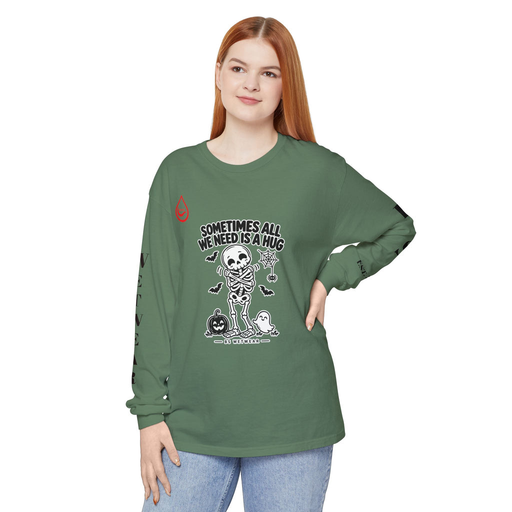 BS WETWEAR CUTE SKELETON SELF HUG HALLOWEEN LONG SLEEVE T-SHIRT