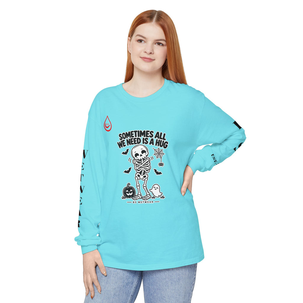 BS WETWEAR CUTE SKELETON SELF HUG HALLOWEEN LONG SLEEVE T-SHIRT