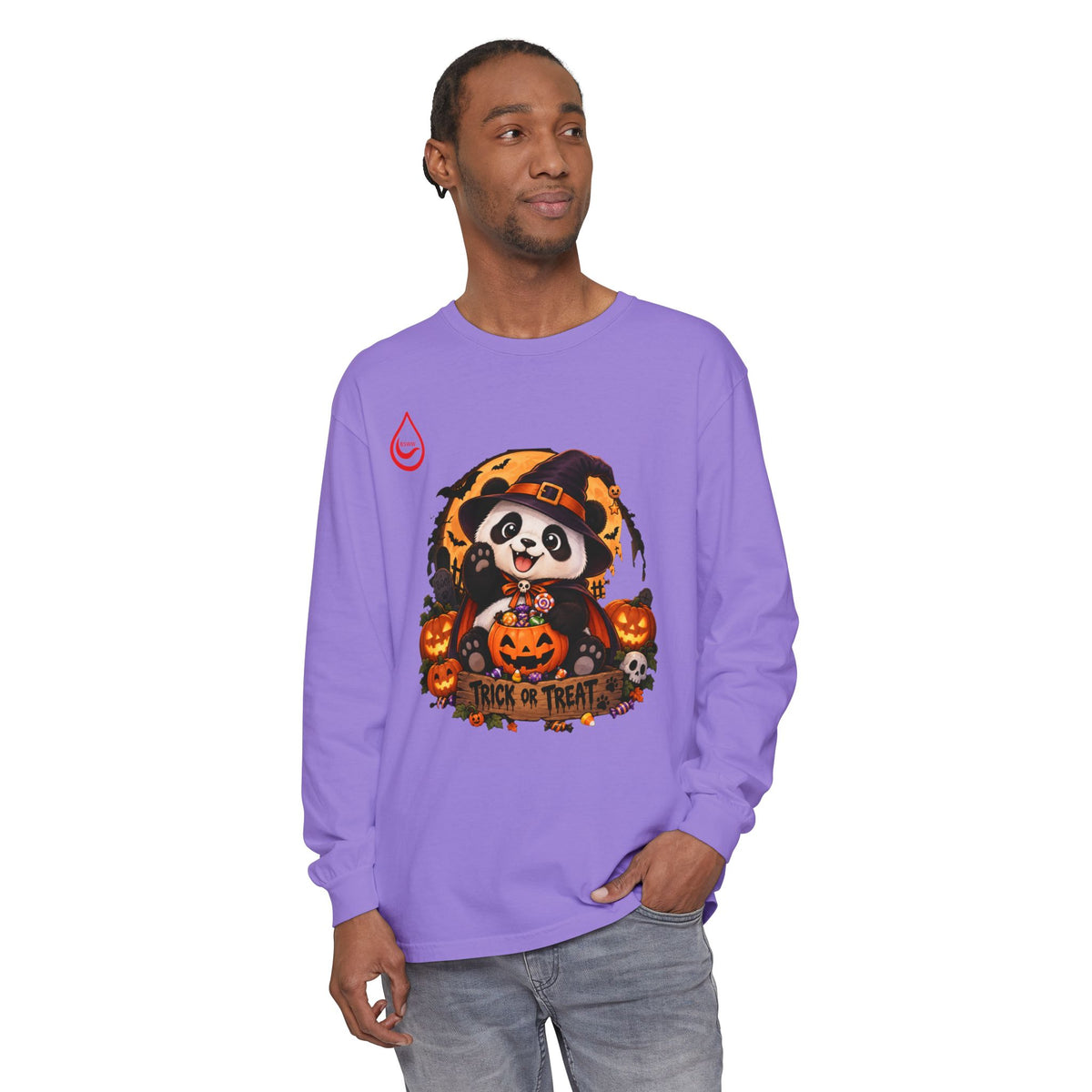 BS WETWEAR HALLOWEEN PANDA TRICK OR TREAT PARTY LONG SLEEVE T-SHIRT