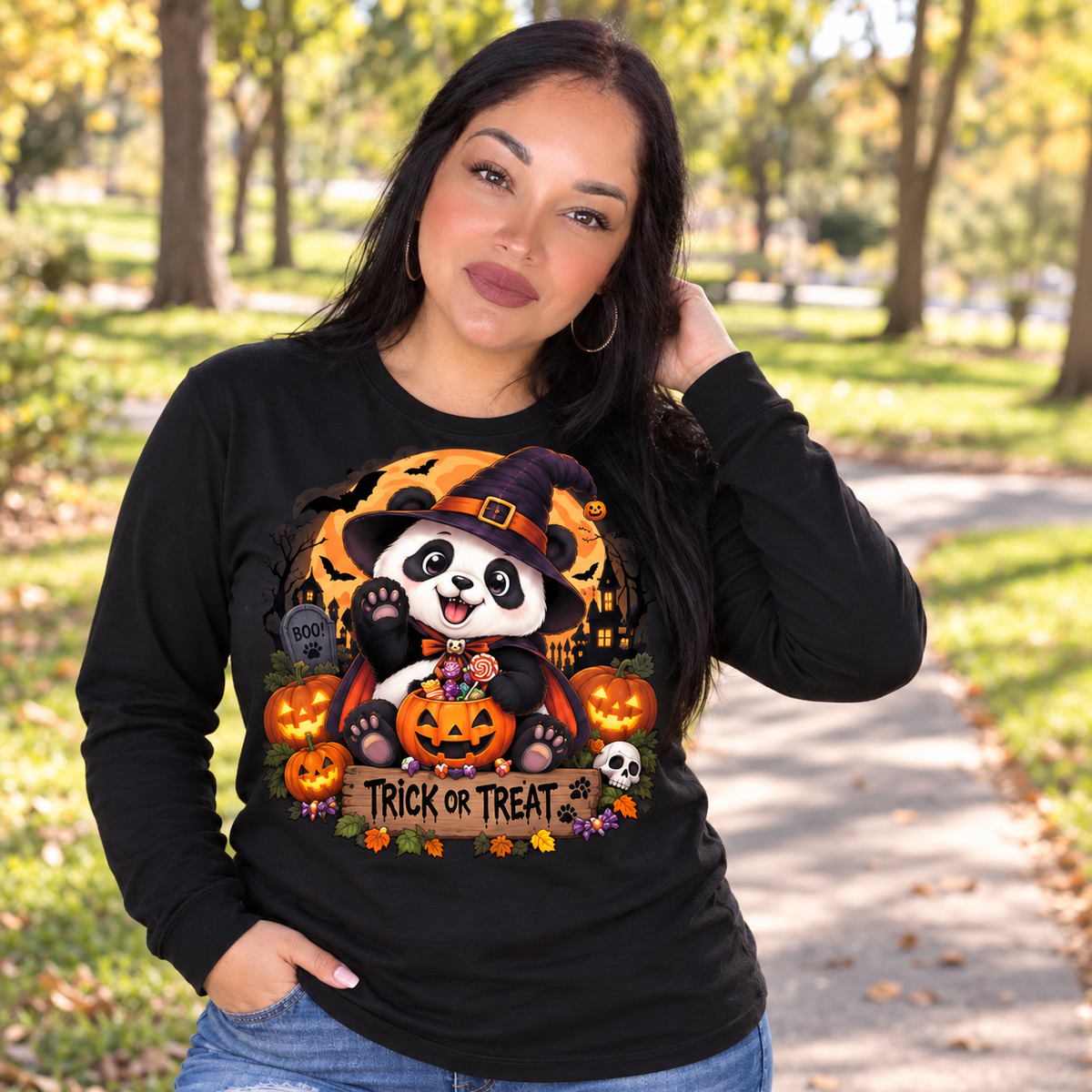 BS WETWEAR HALLOWEEN PANDA TRICK OR TREAT PARTY LONG SLEEVE T-SHIRT